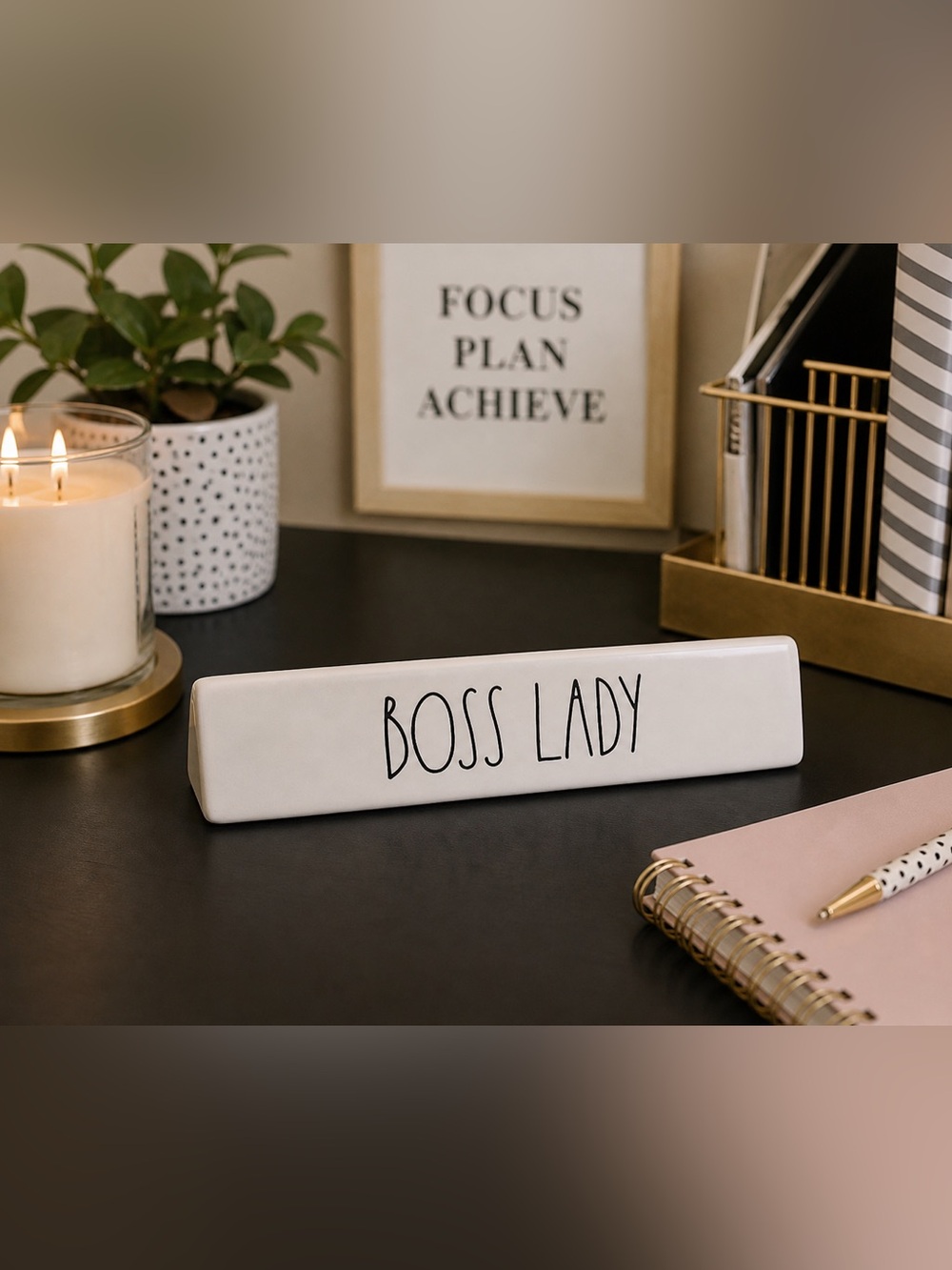 Rae Dunn “Boss Lady” Desk Sign | Office Decor | Minimalist Motivational Plaque